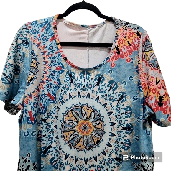 CHERFL XL Colorful Geometric Loungewear Pajama Dress Midi Boho Comfy - Picture 4 of 10